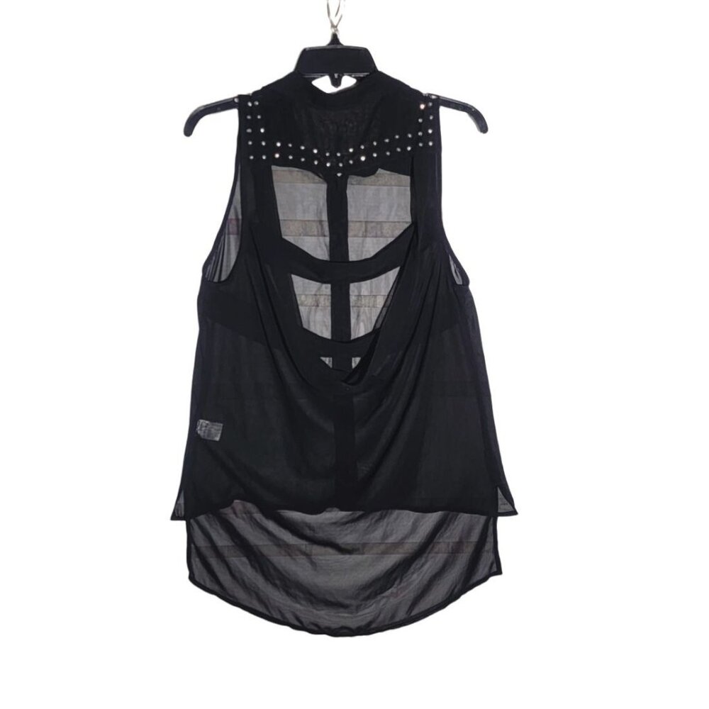 ✨✨✨Material Girl Women's blouse Size M transparent mesh High Low Sleeve less Top - Picture 2 of 7